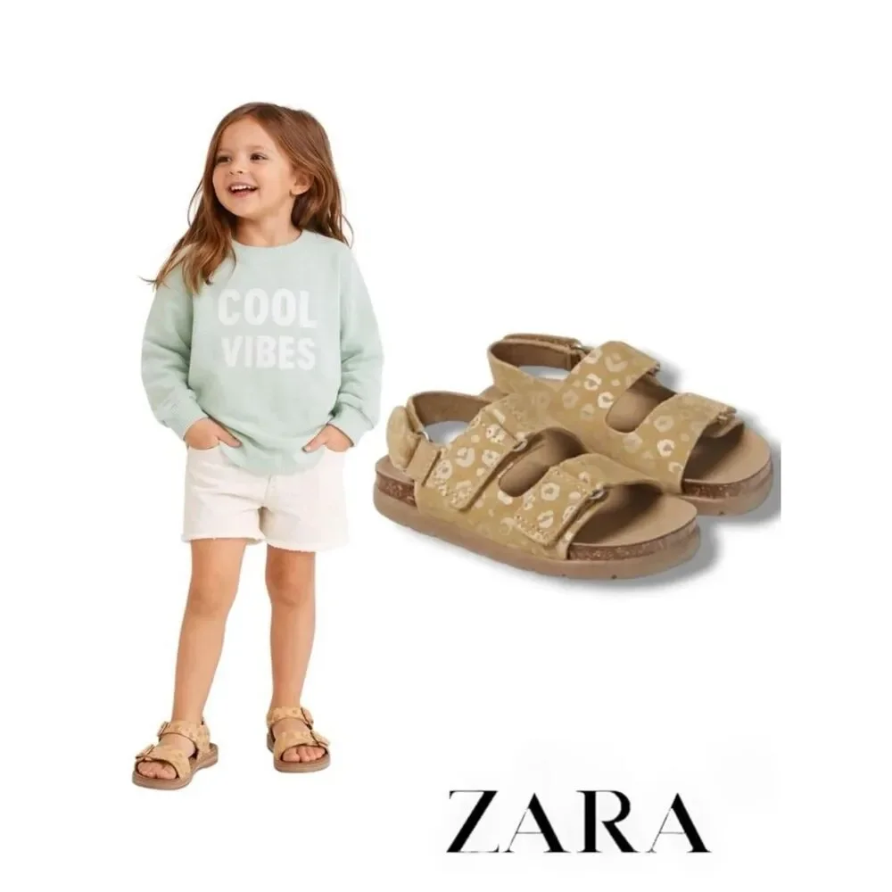 ZARA Kids Leather Strap Sandals Leopard - 25 (8.5/9C US)